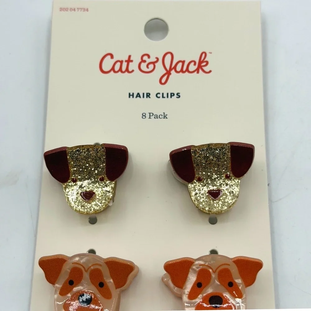 Cat & Jack Kids Hair Clips 8 Pack Glitter Marbled Puppy Dog Claw Clips Multi NEW